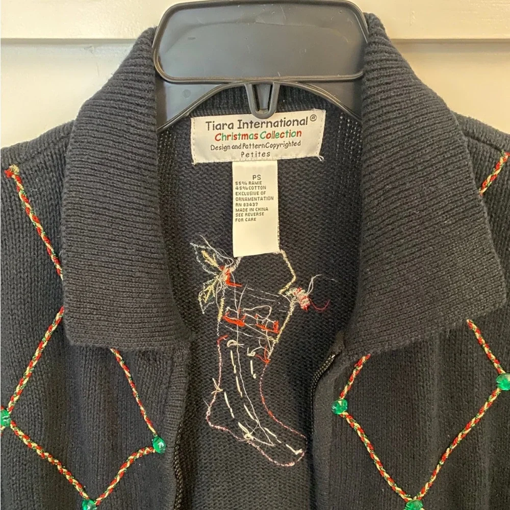 Sz PS Ugly Beautiful Christmas Cardigan Sweater‎ Embroidery Beaded